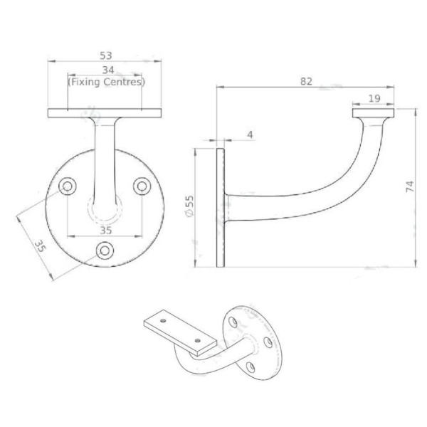 ARCHITECTURAL HANDRAIL BRACKET (Heavy Duty) - 8 finishes (AW750)