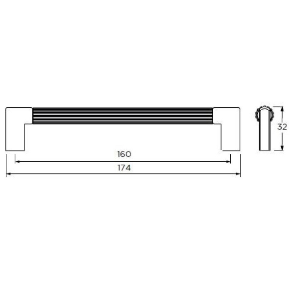 ARDEN FLUTED D Cupboard Handle - 160mm h/c size - 4 finishes (PWS H1183.160)