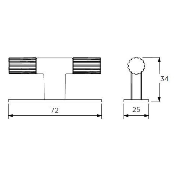 ARDEN FLUTED T KNOB c/w BACKPLATE Cupboard Handle - 70mm long - 4 finishes (PWS H1184.70496)