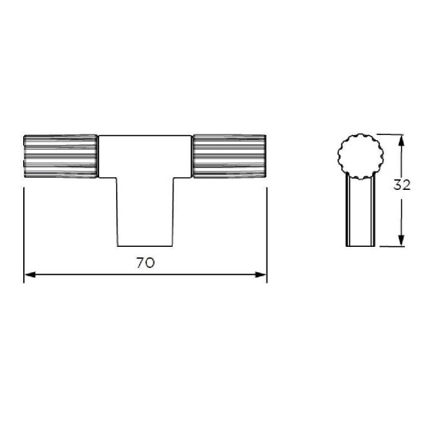 ARDEN FLUTED T KNOB Cupboard Handle - 70mm long - 4 finishes (PWS H1184.70)