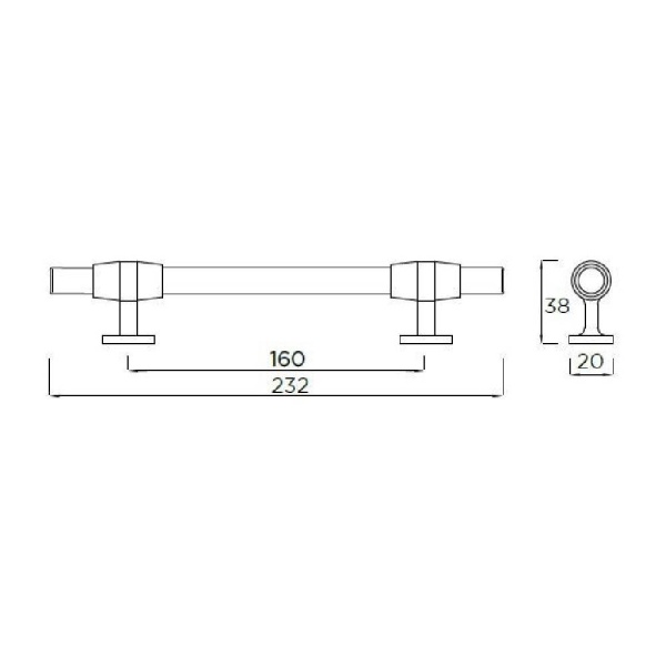 BEDFORD T BAR Cupboard Handle - 160mm h/c  size - 2 finishes (PWS H882/883.160)