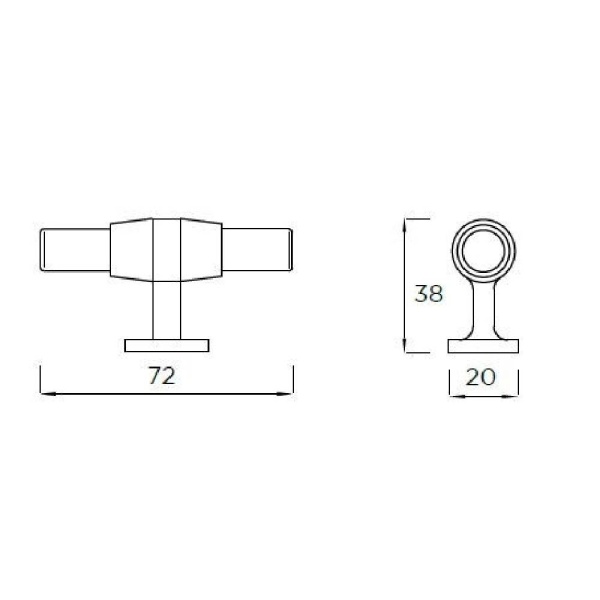 BEDFORD T KNOB Cupboard Handle - 72mm long - POLISHED BRIGHT NICKEL finish (PWS H884.72.BN)