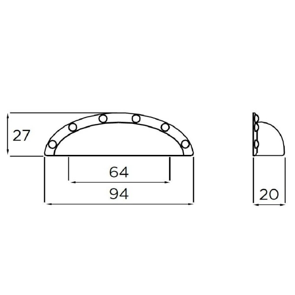 BELGRAVE FAUX RIVET CUP Cupboard Handle - 64mm h/c size - 4 finishes (PWS 8/952.B)