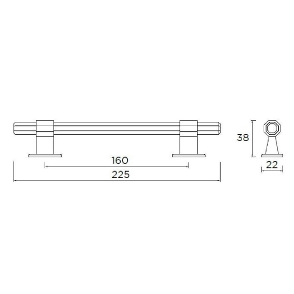 BLOOMFIELD HEXAGONAL T BAR Cupboard Handle - 160mm h/c size - 4 finishes (PWS H994.160)