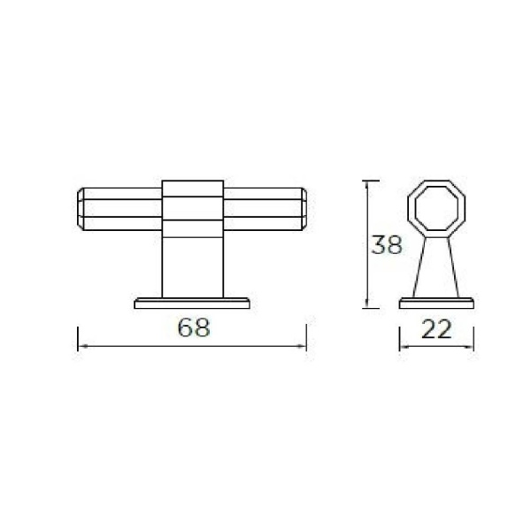 BLOOMFIELD HEXAGONAL T KNOB Cupboard Handle - 68mm long - 4 finishes (PWS H995.68)