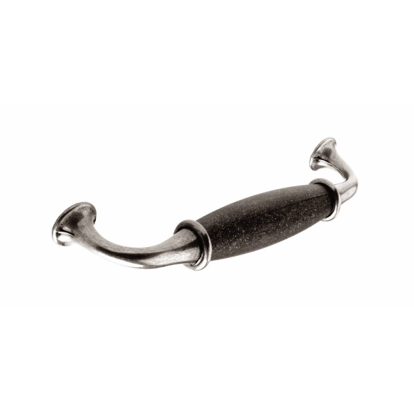 BRAFFERTON D Cupboard Handle - 128mm h/c size - PEWTER/BLACK MATT STEEL finish (PWS H563.128.BMS)