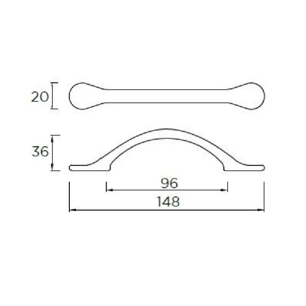 BRANDON D Cupboard Handle - 96mm h/c size - ANTIQUE CAST IRON finish (PWS IRC3078)