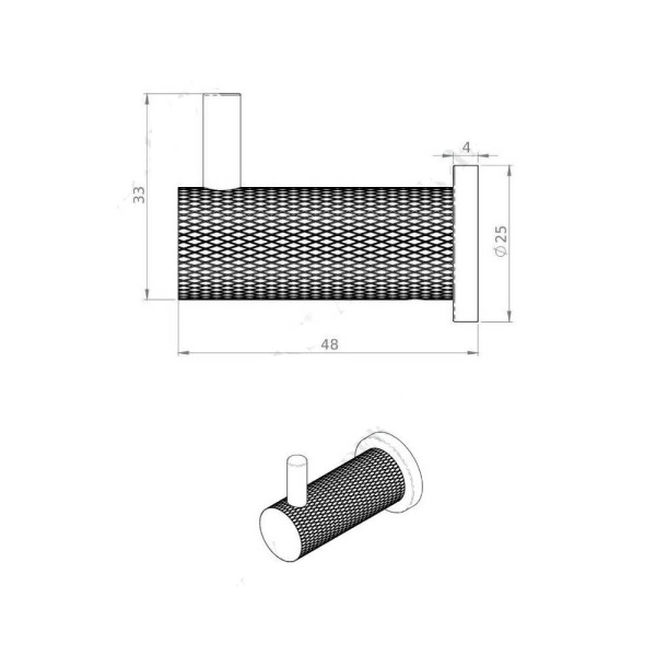 BRUNEL DIAMOND KNURLED COAT PEG HOOK - 48mm long - 5 finishes (AW775)