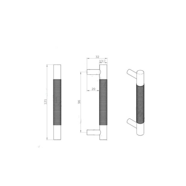 BRUNEL DIAMOND KNURLED T BAR Cupboard Handle - 6 sizes - 6 finishes (AW810)