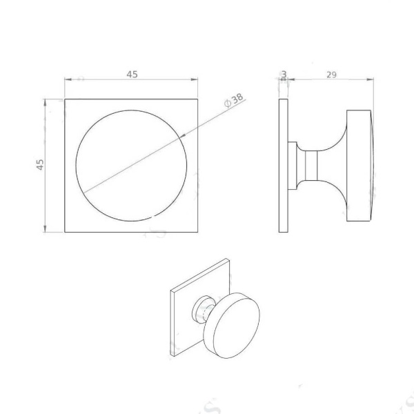 BULLION KNOB on SQUARE BACKPLATE Cupboard Handle - 38mm diameter - 3 finishes (AW835)