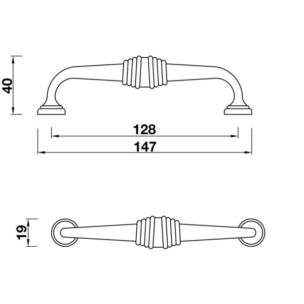 CANTERBURY D Cupboard Handle - 128mm h/c size - 2 finishes (PWS H213/H218.128)