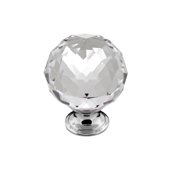 CLARITY Knob Cupboard Handle - 3 sizes - Chrome/Crystal finish (ECF FF490**)