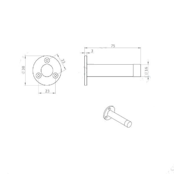 PLAIN PROJECTION CYLINDER DOORSTOP ON TRADITIONAL ROSE - 2 sizes - 2 finishes (AW620)