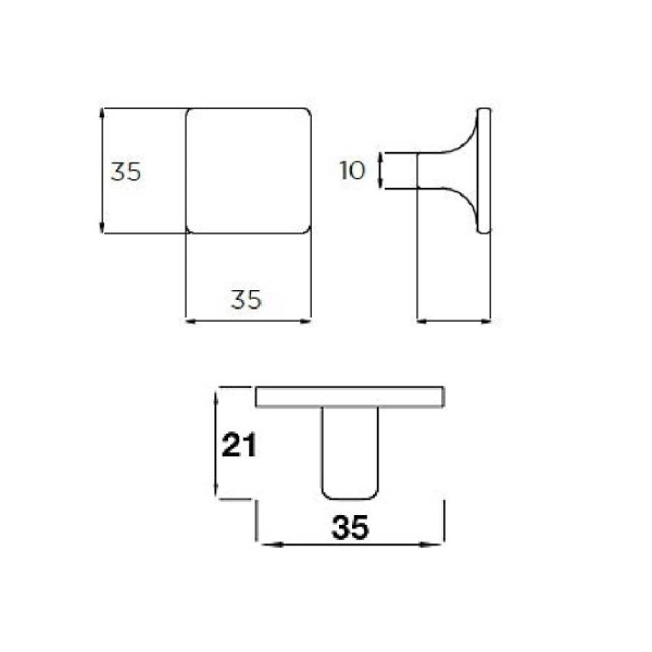 DALE SQUARE KNOB Cupboard Handle - 35mm x 35mm - 2 finishes (PWS K557.35)