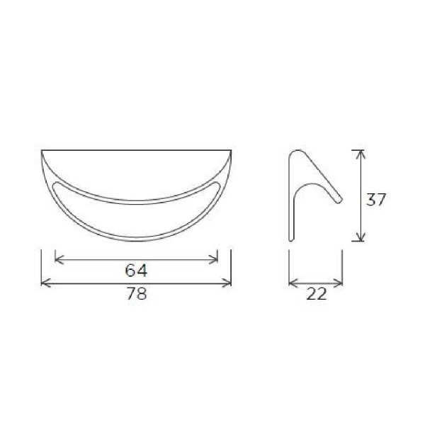 DARLEY CUP Cupboard Handle - 64mm h/c size - 3 finishes (PWS H1163.64)