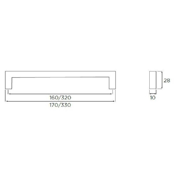 DARLINGTON SLIM SQUARE D Cupboard Handle - 2 sizes - POLISHED CHROME EFFECT finish (PWS KDH3027/3028)