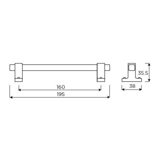 DARTMOUTH T BAR Cupboard Handle - 160mm h/c size - 2 finishes (PWS H1128.160)