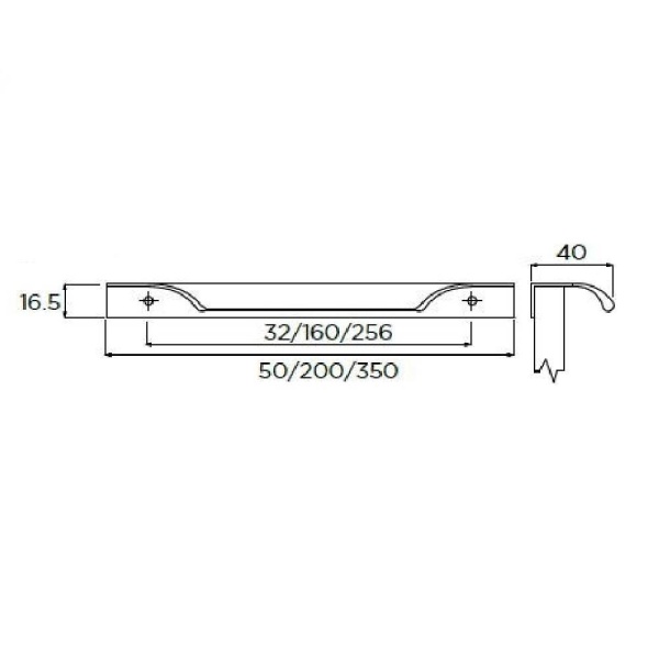 FELL TEARDROP SCALLOP REAR FIXED TRIM Cupboard Handle - 3 sizes - 2 finishes (PWS H1088.SS/H1088.BS)