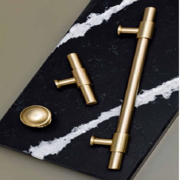 GALES T KNOB Cupboard Handle - 75mm long - SATIN BRASS finish (PWS H1170.75.SB)