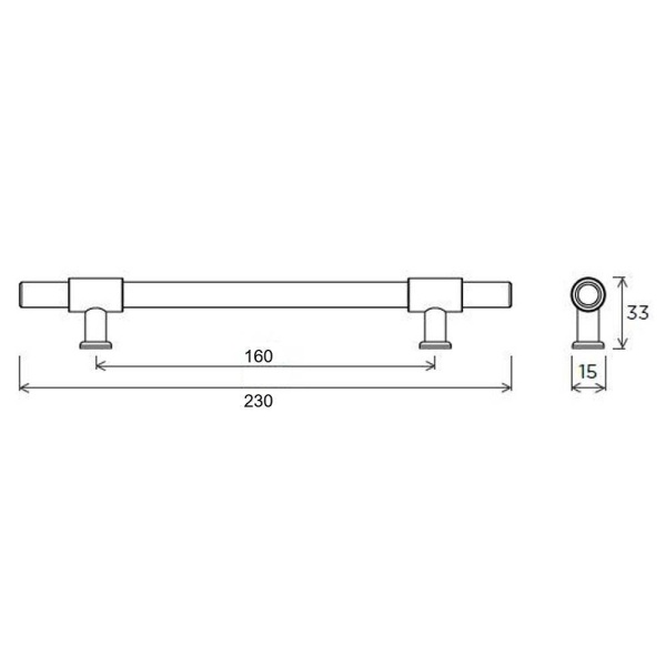 GALES T BAR Cupboard Handle - 160mm h/c size - SATIN BRASS finish (PWS H1169.160.SB)