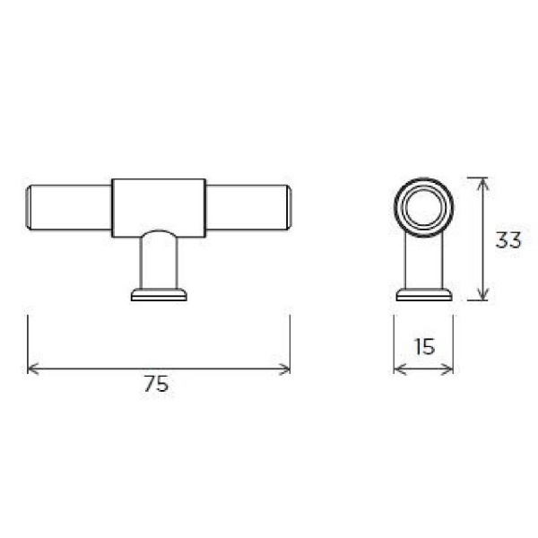 GALES T KNOB Cupboard Handle - 75mm long - SATIN BRASS finish (PWS H1170.75.SB)