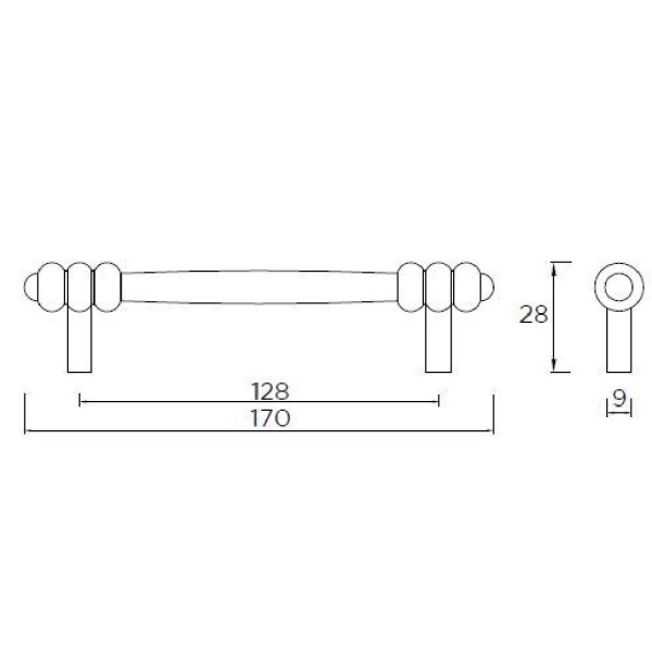 GROVE T BAR Cupboard Handle - 128mm h/c size - RAW PEWTER finish (PWS H552.128.PE)