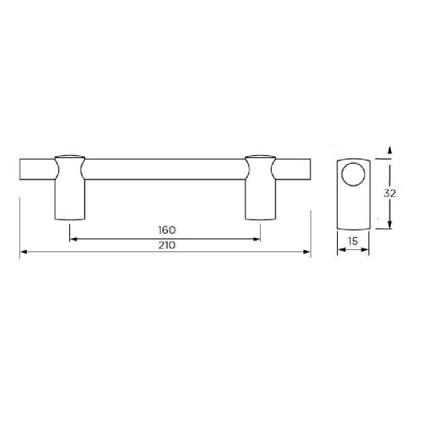 HAMPTON T BAR Cupboard Handle - 160mm h/c size - MATT BLACK & SATIN BRASS finish (PWS H1176.160.MBSB)