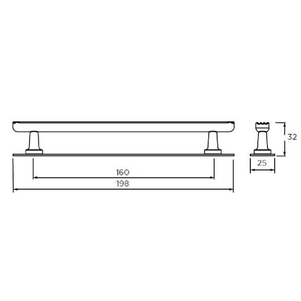 HENLEY FLUTED T BAR c/w BACKPLATE Cupboard Handle - 160mm h/c size - 4 finishes (PWS H1181.160498)