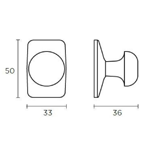 HERWORTH KNOB on RECTANGULAR PLATE Cupboard Handle - 30mm dia - BRIGHT NICKEL finish (PWS K1119.30.BN)