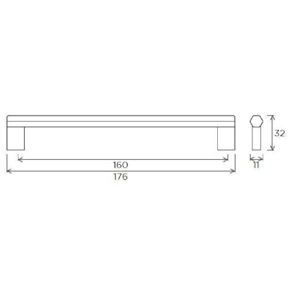 HEXHAM HEXAGON BAR Cupboard Handle - 160mm h/c size - 4 finishes (PWS H1166.160)