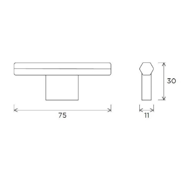 HEXHAM HEXAGON T KNOB Cupboard Handle - 75mm long - 4 finishes (PWS H1167.75)