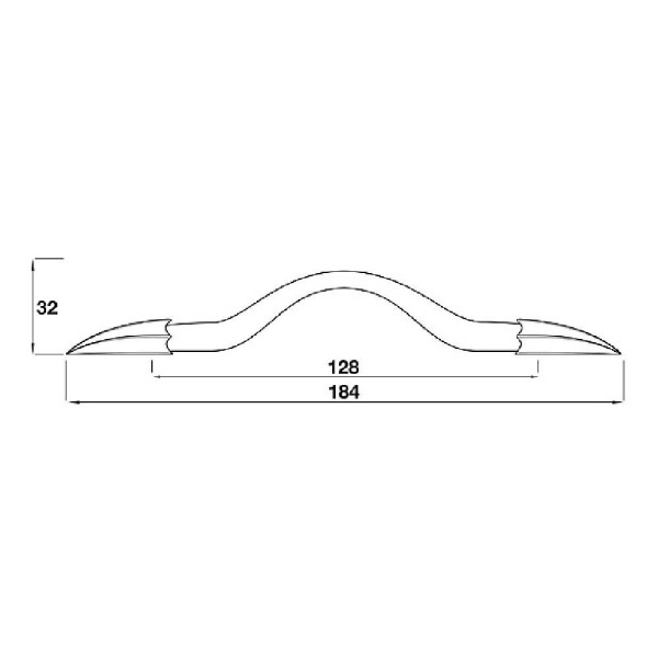 HIDCOTE BOW Cupboard Handle - 128mm h/c size - RAW PEWTER finish (PWS H304.128.PE)