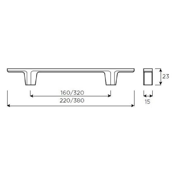 HOVE T BAR Cupboard Handle - 2 sizes - 2 finishes (PWS H1130.160 / H1130.320)