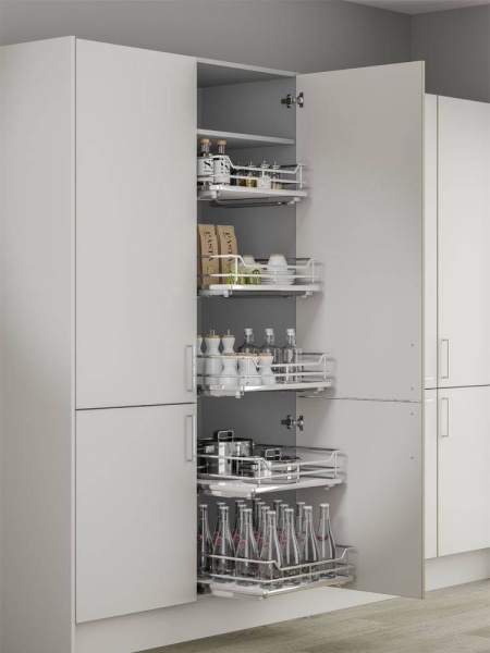 INDIVIDUAL PULL-OUT ORGANISER BASKET (Innostor Plus) in 8 cabinet widths - CHROME/GREY finish (ECF IP2IP)