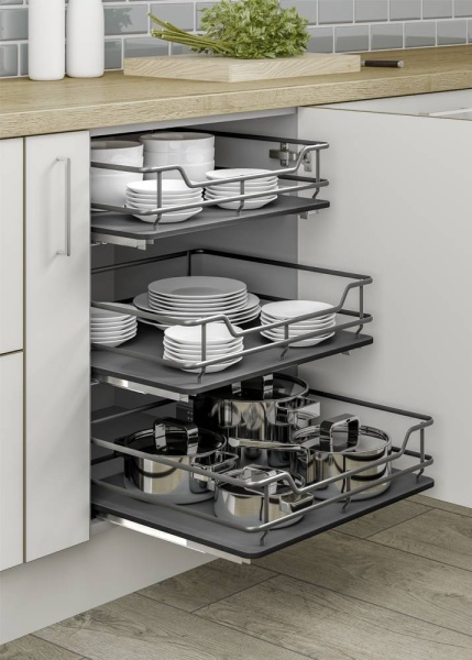 INDIVIDUAL PULL-OUT ORGANISER BASKET (Innostor Plus) in 5 cabinet widths  - DARK GREY (ECF IP3IP***)