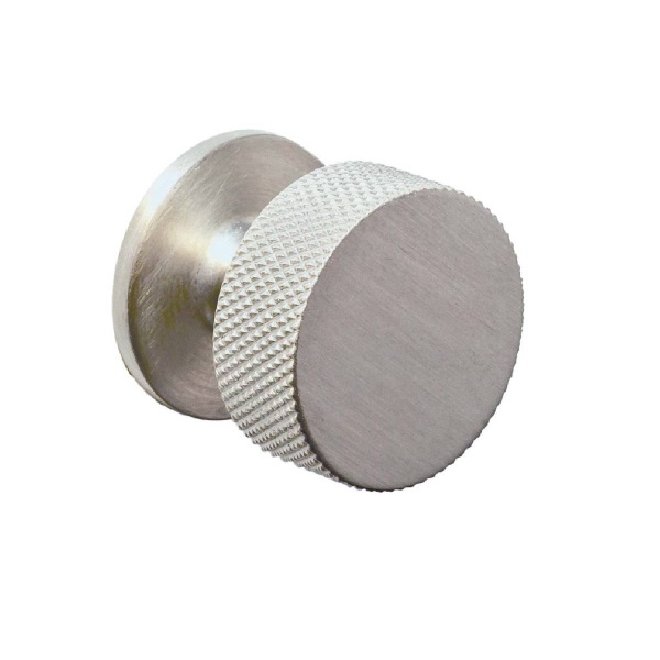 KNURLED ROUND KNOB with FIXED BACKPLATE Cupboard Handle - 32mm diameter - 3 finishes (PWS K1117.32)