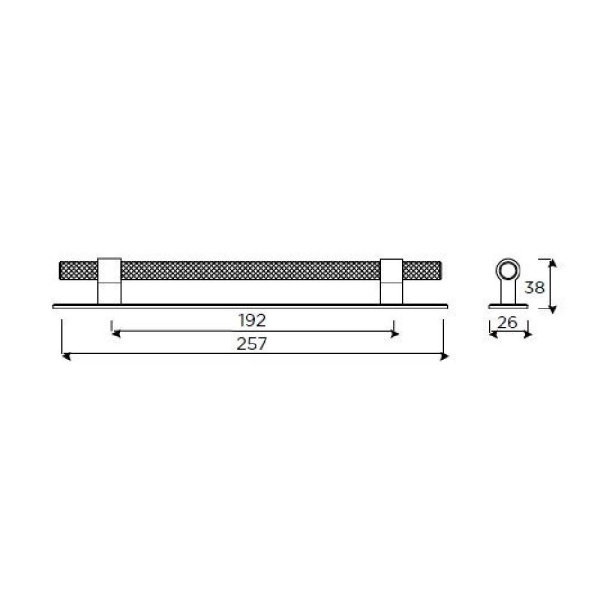 KNURLED T BAR c/w BAR HANDLE BACKPLATE Cupboard Handle - 192mm h/c size - 3 finishes (PWS H1126.257)