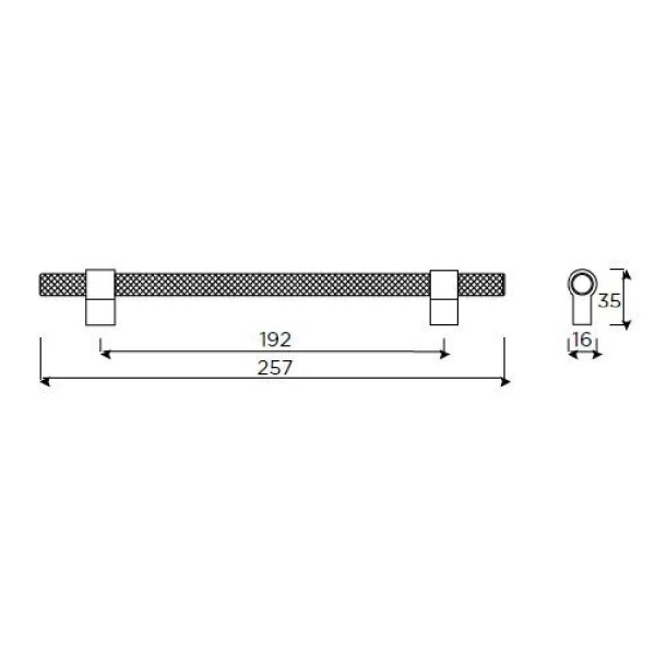 KNURLED T BAR Cupboard Handle - 192mm h/c or 448mm h/c sizes - 3 finishes (PWS H1126.257 / H1126.448)