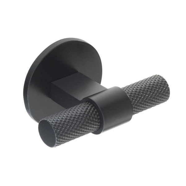 KNURLED T KNOB c/w CIRCULAR BACKPLATE Cupboard Handle - 60mm long - 3 finishes (PWS H1125.35)