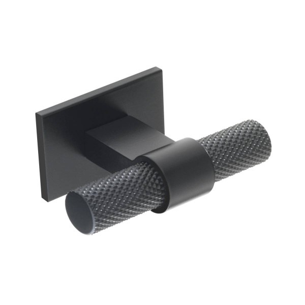 KNURLED T KNOB c/w RECTANGULAR BACKPLATE Cupboard Handle - 60mm long - 3 finishes (PWS H1125.35)