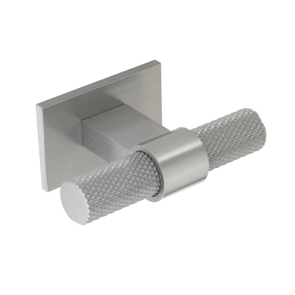 KNURLED T KNOB c/w RECTANGULAR BACKPLATE Cupboard Handle - 60mm long - 3 finishes (PWS H1125.35)