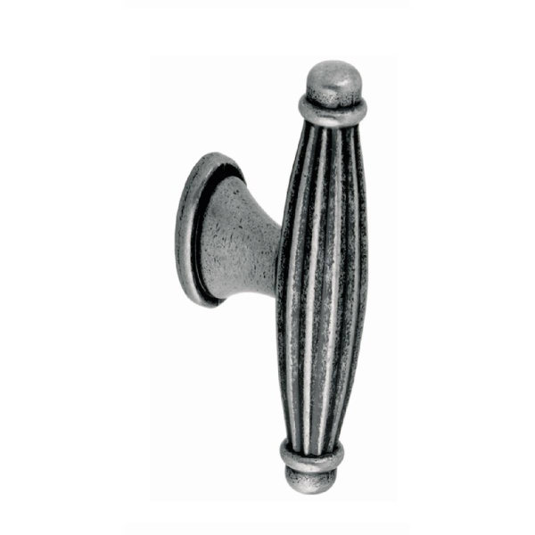 LEASOWES REEDED T KNOB Cupboard Handle - 70mm long - ANTIQUE PEWTER EFFECT finish (PWS 2432AP)