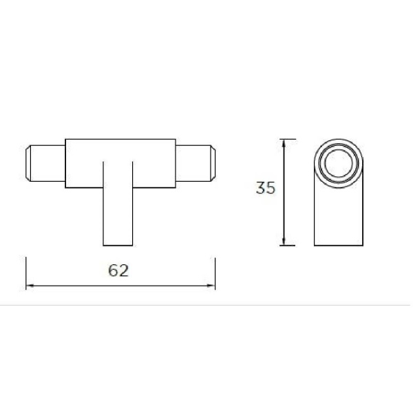 LEEMING T KNOB Cupboard Handle - 62mm long - 3 finishes (PWS H1003.62)