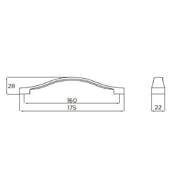 LEVEN BOW Cupboard Handle - 160mm h/c size - BRUSHED STAINLESS STEEL EFFECT finish (PWS H251.160.SS)