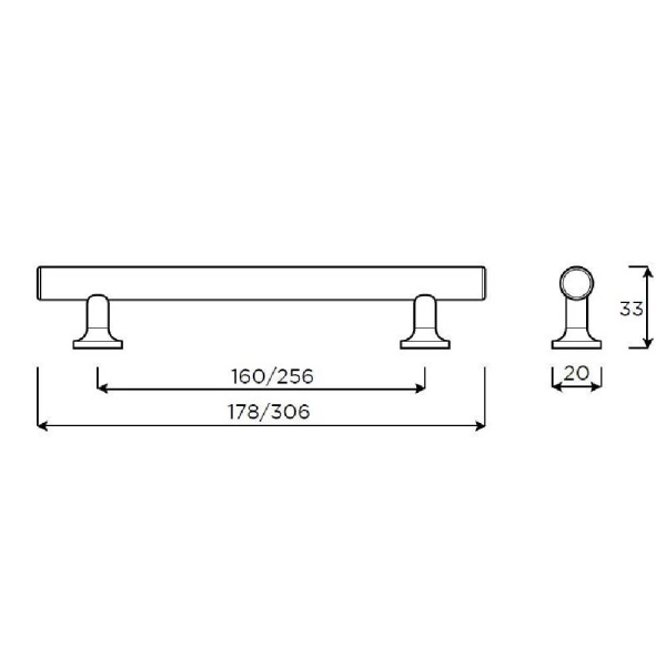 LINTON T BAR Cupboard Handle - 2 sizes - POLISHED CHROME finish (PWS H1120.160.CH / H1120.256.CH)