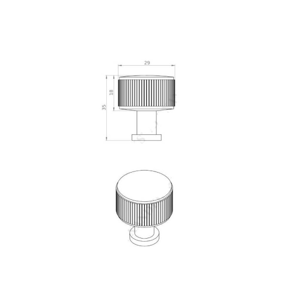 LUCIA REEDED KNOB Cupboard Handle - 2 diameter sizes - 6 finishes (AW807R)