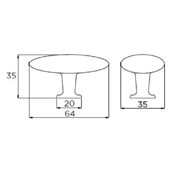 LYTHE OVAL KNOB Cupboard Handle - 64mm long - 3 finishes (PWS K1068.64)