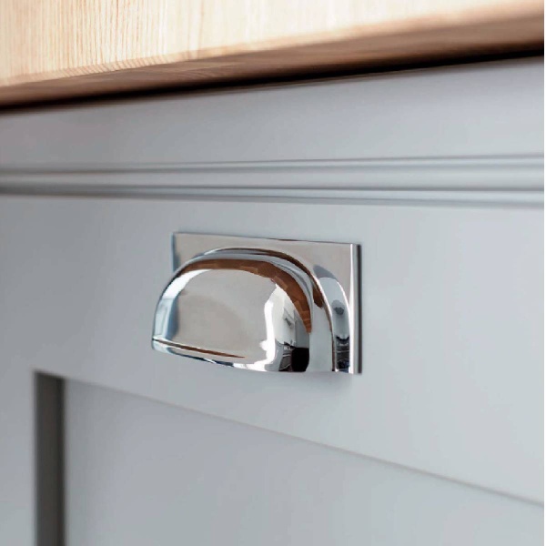 MARTON CUP on PLATE Cupboard Handle - 96mm h/c size - POLISHED CHROME finish (PWS H1116.96.CH)