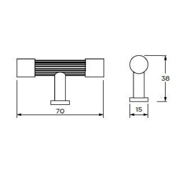 MAYBROOK FLUTED T KNOB Cupboard Handle - 70mm long - PEWTER & SATIN BRASS finish (PWS H1172.70.PESB)