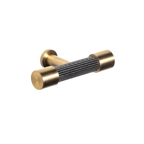 MAYBROOK FLUTED T KNOB Cupboard Handle - 70mm long - PEWTER & SATIN BRASS finish (PWS H1172.70.PESB)